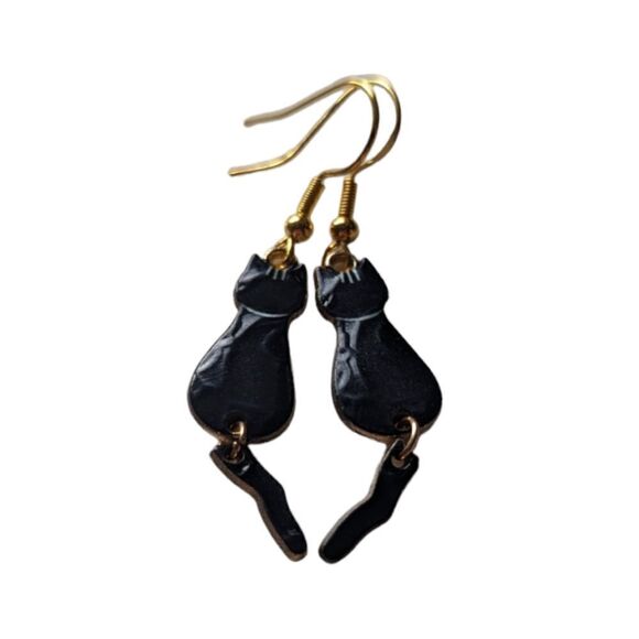 Black Kitty Cat Earrings  - Picture 1 of 7